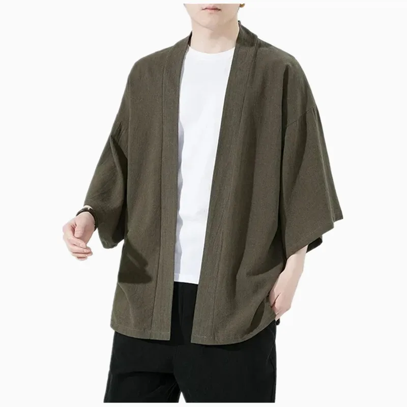 

Solid Linen Kimono Japanese Kimonos for Men Vintage Clothes Cardigan Man Men's Japan Clothing Shirt 5XL