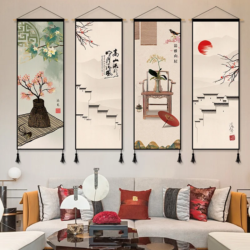 Mysterious Eastern Literature Ancient Rhyme Hanging Painting Ancient Chinese Literati Decorative Living Study Tea Room Tapestry