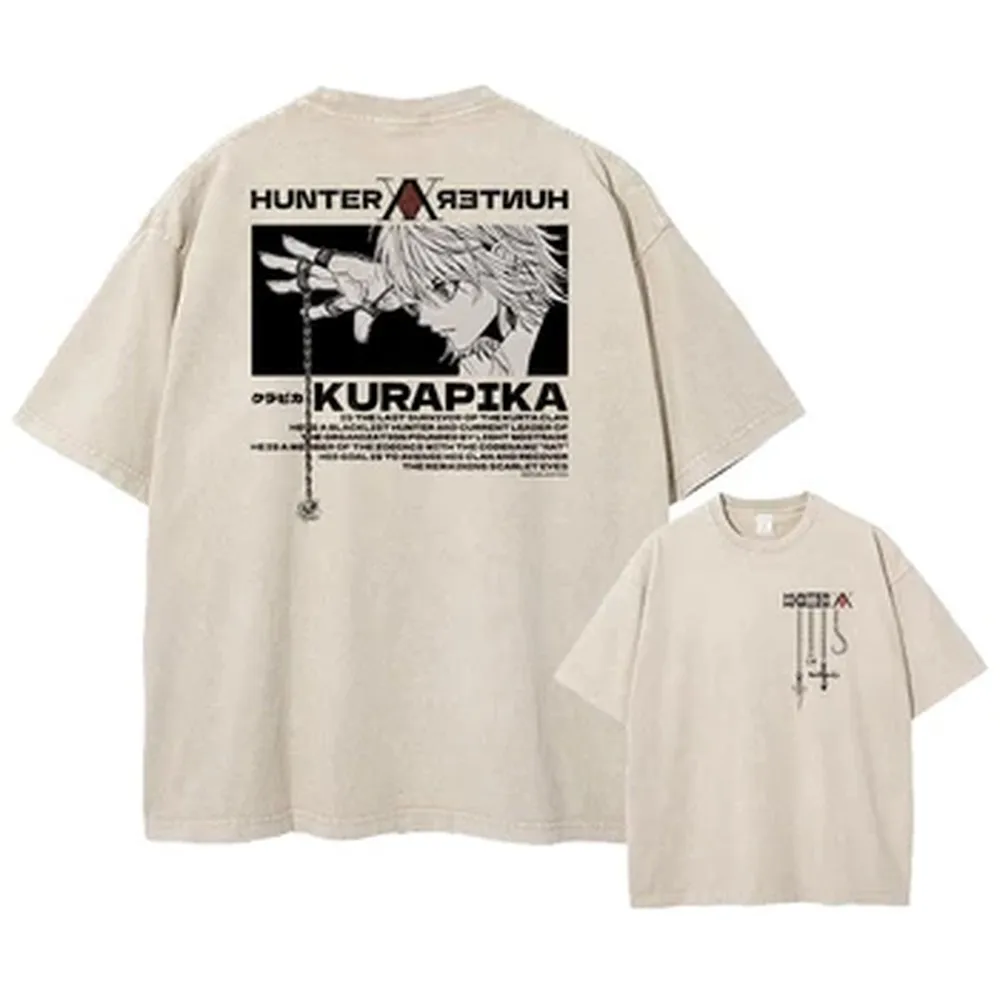 Camiseta Manga Hunter X Hunter con estampado gráfico de Kurapika, ropa para hombre y mujer, camiseta de algodón lavado, camisetas de manga corta de gran tamaño