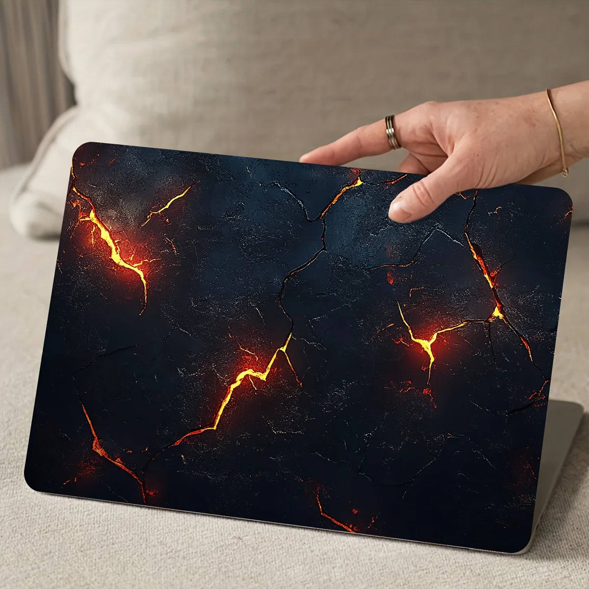 2-Piece Patterned Laptop Art Cyberpunk Sticker Case Universal Netbook Light Beige Waterproof Scratch Resistant Sticker