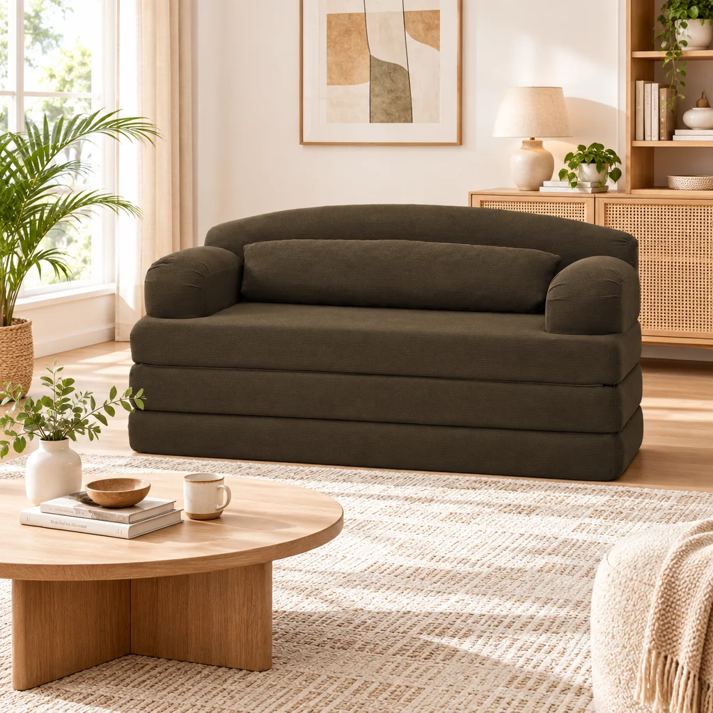 Foldable Corduroy Sofa Bed, Convertible 2-in-1 Stackable Floor Sofa with Removable Cover, High Density Foam Couch for Small Apartment Guest Room