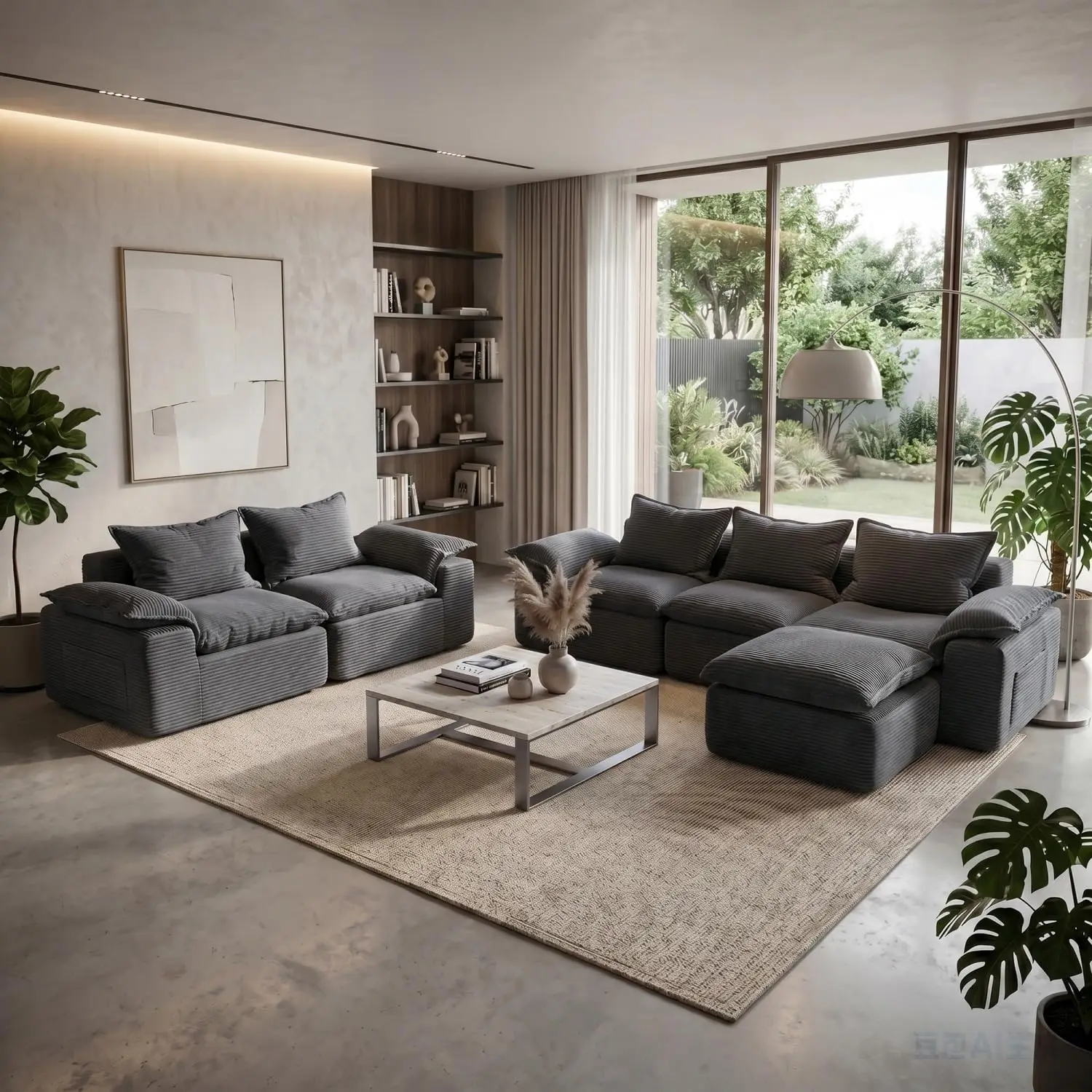 2Pcs Cloud Sectional Couch Sets, Convertible Modular Sofa. Grey | Boneless Couch, Deep Seat, Widened Armrests,, Customized