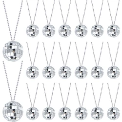 4/8/12Pcs Mirror Disco Ball Necklaces 70s 80s Bachelorette Party Decorations Silver Disco Ball Necklace for Dance Stage Props