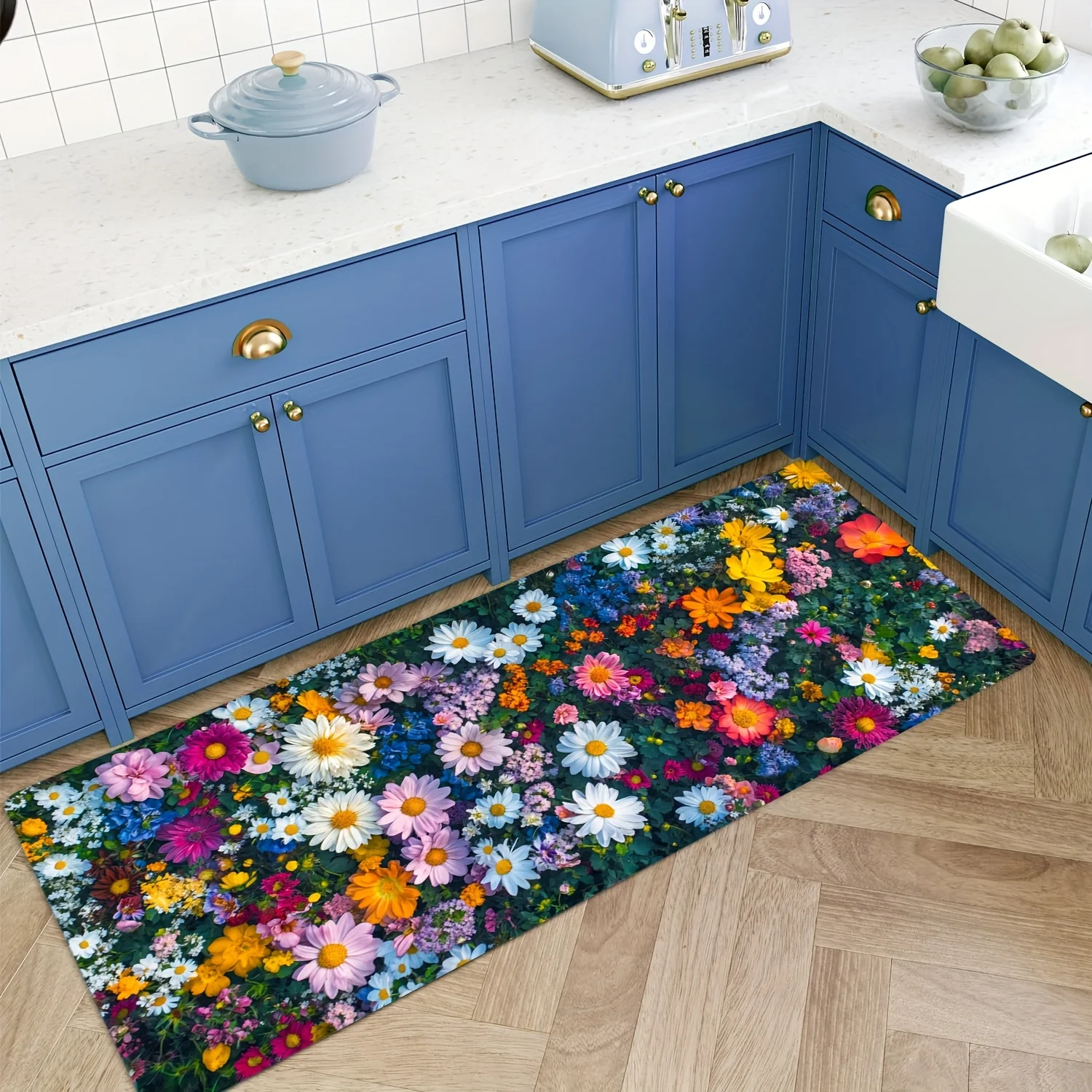 Vibrant Wildflower Print Runner Rug, Soft Floor Mat for Kitchen Hallway Entryway Bathroom Laundry Room Farmhouse Home Decor