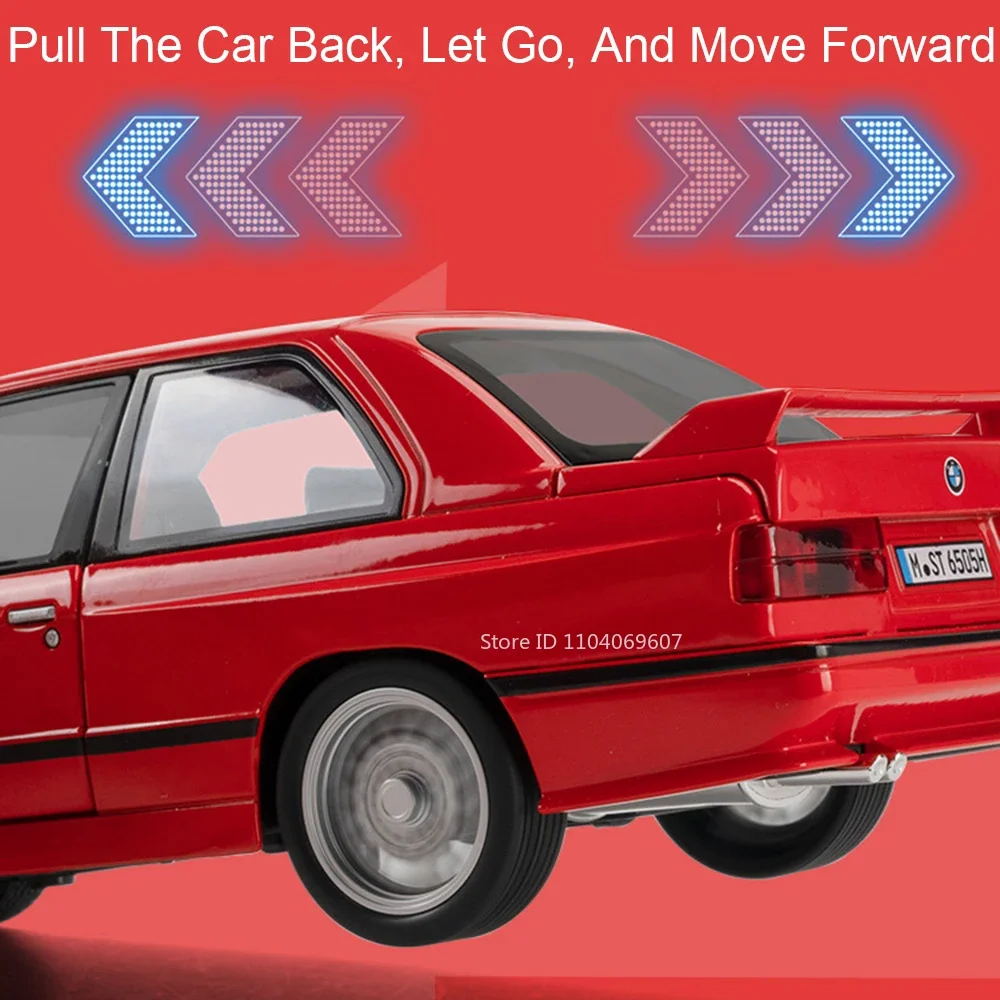 Modelo de coche Vintage M3, juguetes de aleación, luz de sonido fundido a presión, 4 puertas, neumáticos de goma abiertos, vehículos de simulación, regalos para niños, 1:24