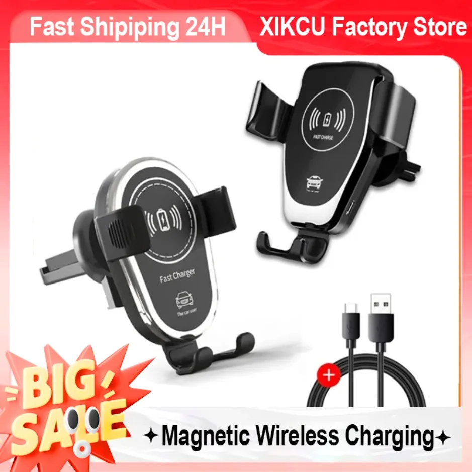 XIKCU Car Air Vent Phone Wireless Charger Stand for iPhone 16 15 14 13 12 Pro Max Samsung S24 S23 Fast Charging Station Mount