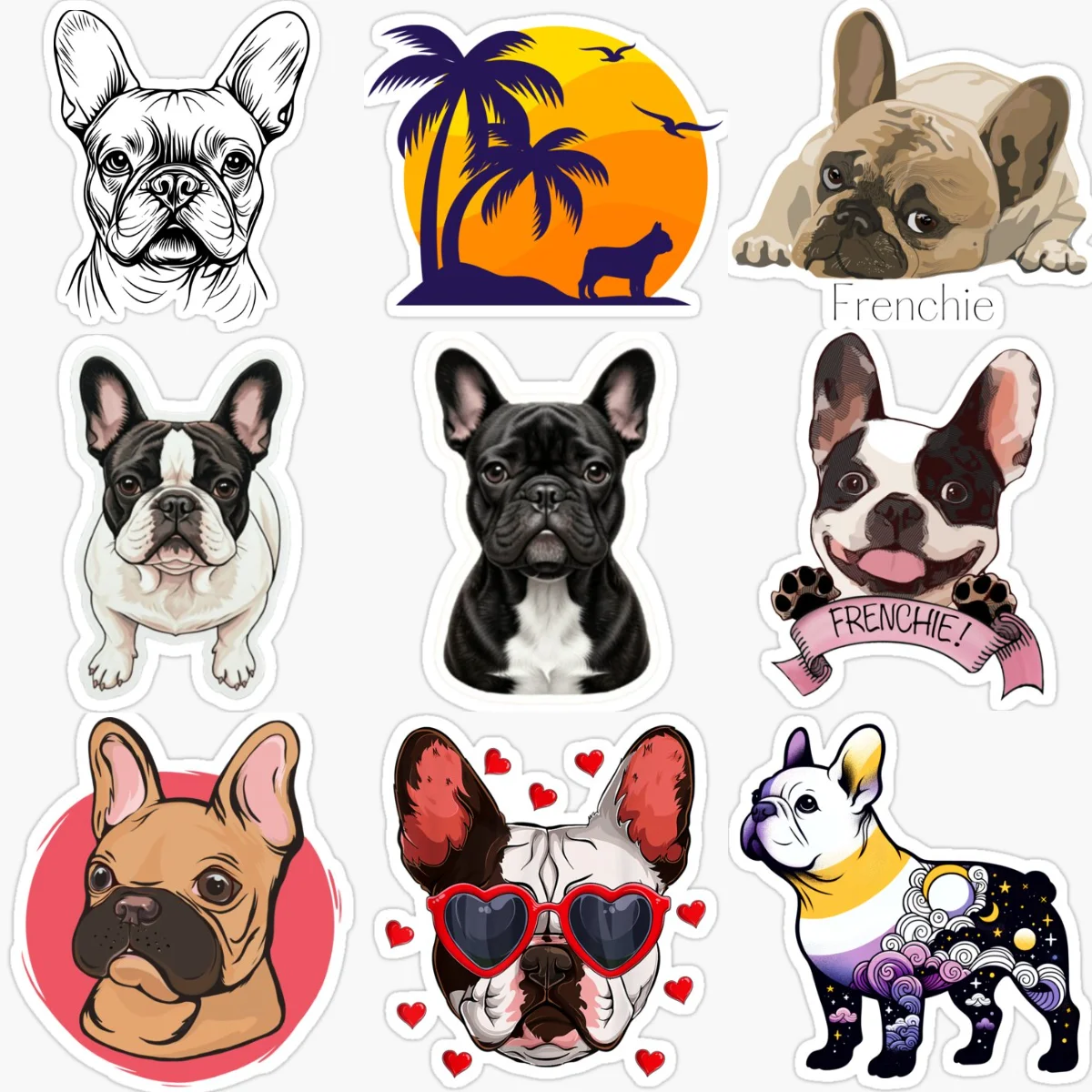 

French Bulldog Cute Pets PVC Car Stickers for Car Van Bicycle Window Fridge Off-road Helmet Wall Decal Customizable Size