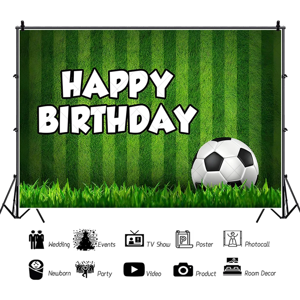 Green Grass Field Soccer Backdrop Custom Boy Birthday Party Football Sport Poster Banner Baby Shower Photograph Background Decor