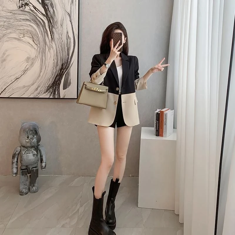 2024 Spring and Autumn Korean Version New Style Loose Look Slimmer Tide Sense of Design Fallow Color Contrast Splice Suit Jacket