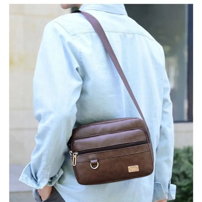 Leather Men's Sling Bag Messenger Shoulder Crossbody Bags Large Capacity Handbags Multifunctional Work