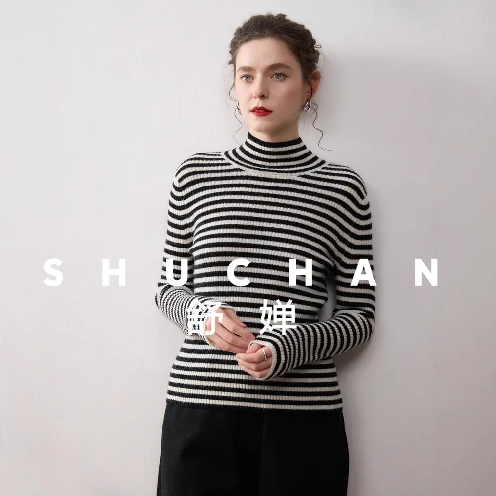 

270 г осенне-зимний новый простой вязаный пуловер, мягкий восковой приятный для кожи свитер, универсальный женский полосатый контрастного цвета