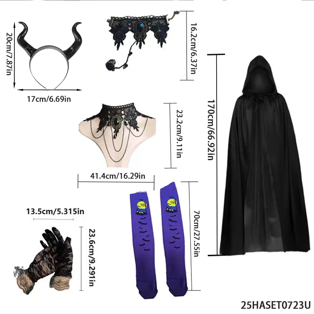Conjunto de fantasia com tema PESENAR Devil (incluindo faixa de cabeça, capa preta com capuz, gola, luvas, etc.)