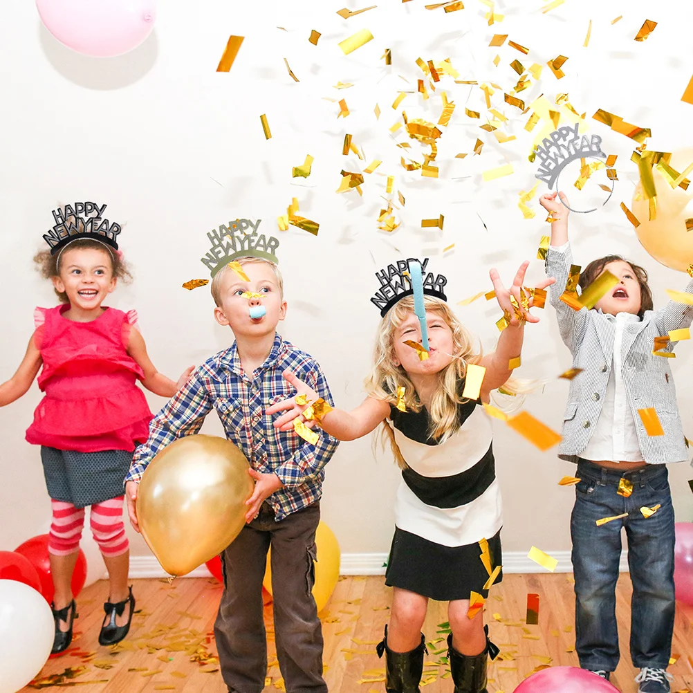 

6Pcs Aluminum Foil Happy New Year Headband Party Supplies Glitter Hair Hoops Party Decoration Photo Props New Year Headband