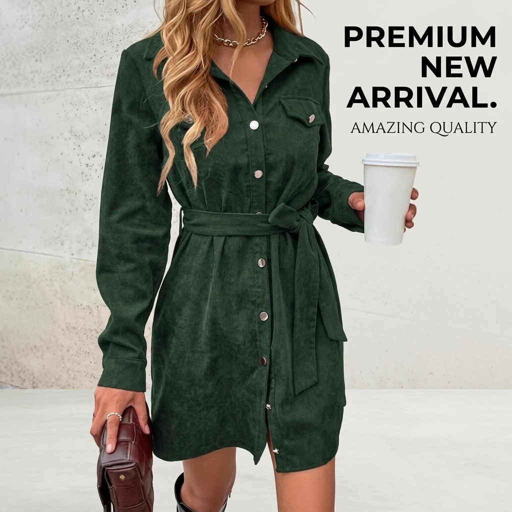 Corduroy Shirt Dress Women Lon - đánh giá và giá Women'S Fashion Utility Belt