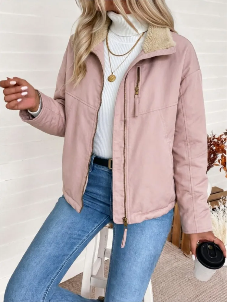 Women Jacket Autumn Winter Loose Casual Zip Up Short Coat Female Warm Outerwear Streetwear Ladies Windproof Jackets Fashion