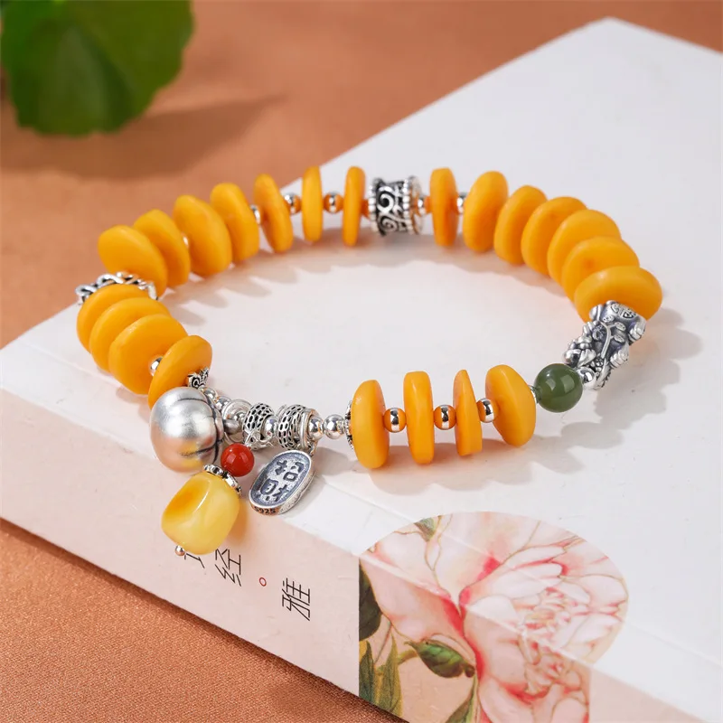 Chinese style natural old honey lucky brave bracelet S925 all the best small persimmon south red high-end jewelry Attract wealth