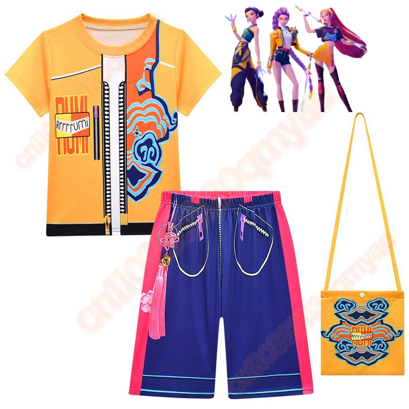 

Girls Boys Tops Kpop Demon Hunters T-Shirt shorts Set 2PCS Summer Kids ClothesSet Rumi Mira Zoey Cosplay Costume