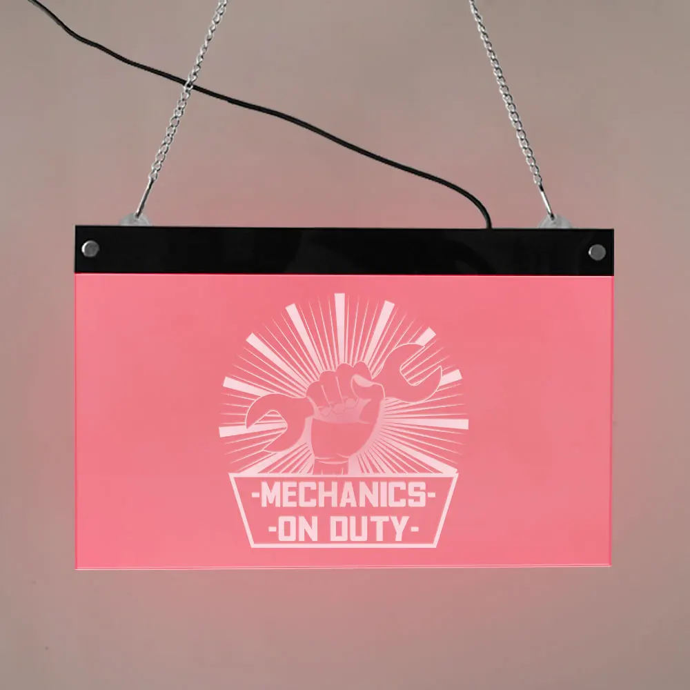 Mechanics On Duty LED Neon Sign Garage Logo Business Lighting Sign Hand Holding Wrench Car Repair Service Decorative Light Lamp