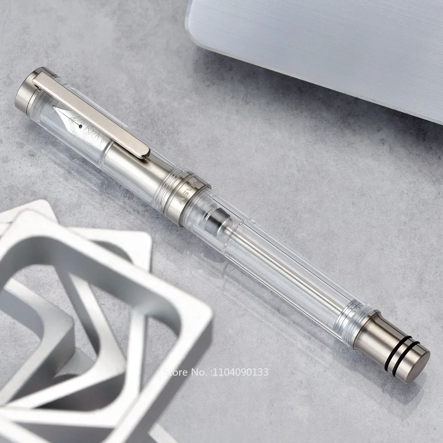 Asvine-Stylo plume en titane lisse V200, remplissage sous vide, Asvine/BOCK EF/F // B Nib, clair, acrylique transparent, stylo d'écriture lisse