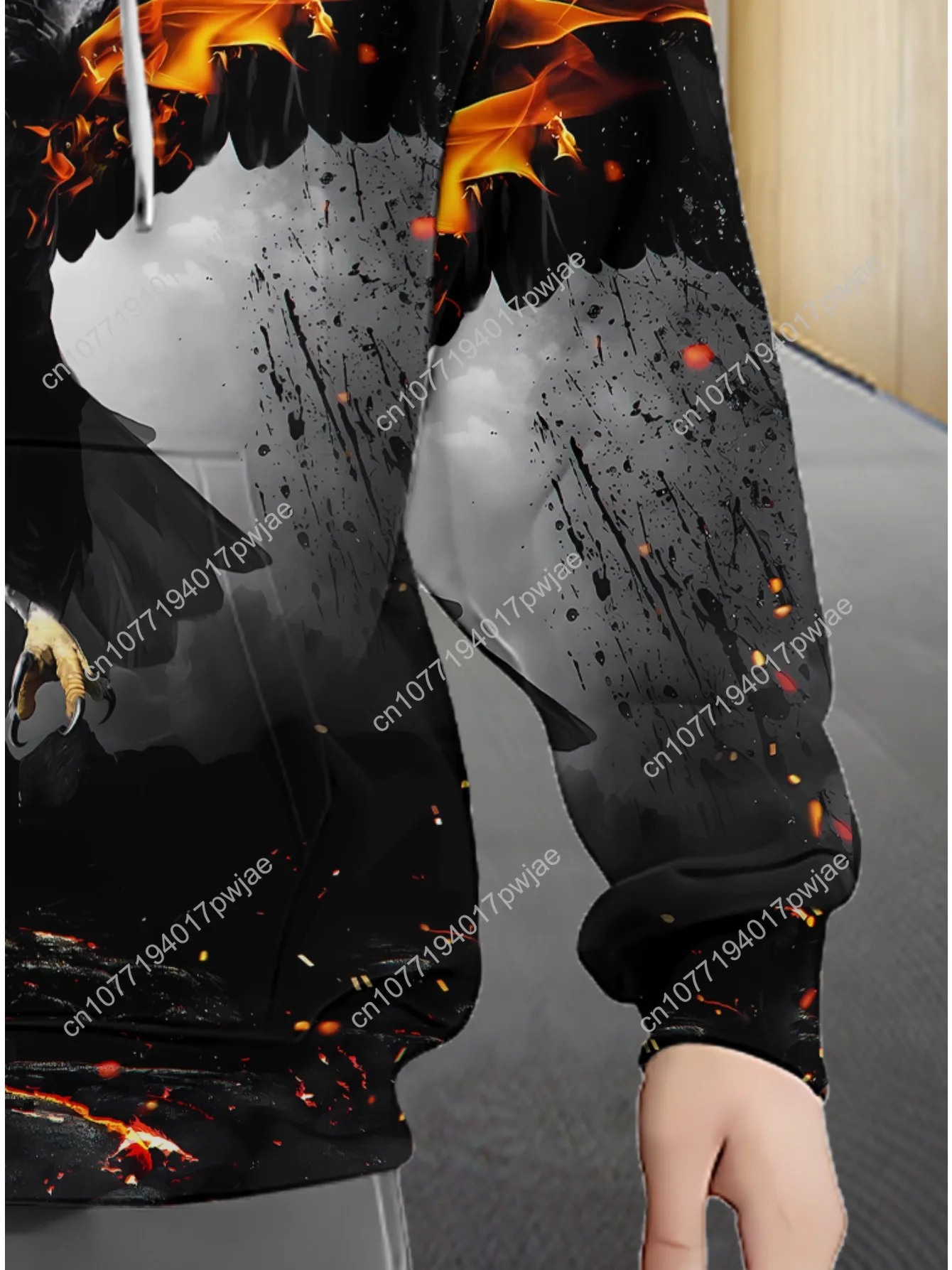 Moletom masculino com zíper Fiery Eagle, poliéster durável, leve e elegante, moletom com capuz gráfico em negrito, ajuste confortável, para viagens em academia ou