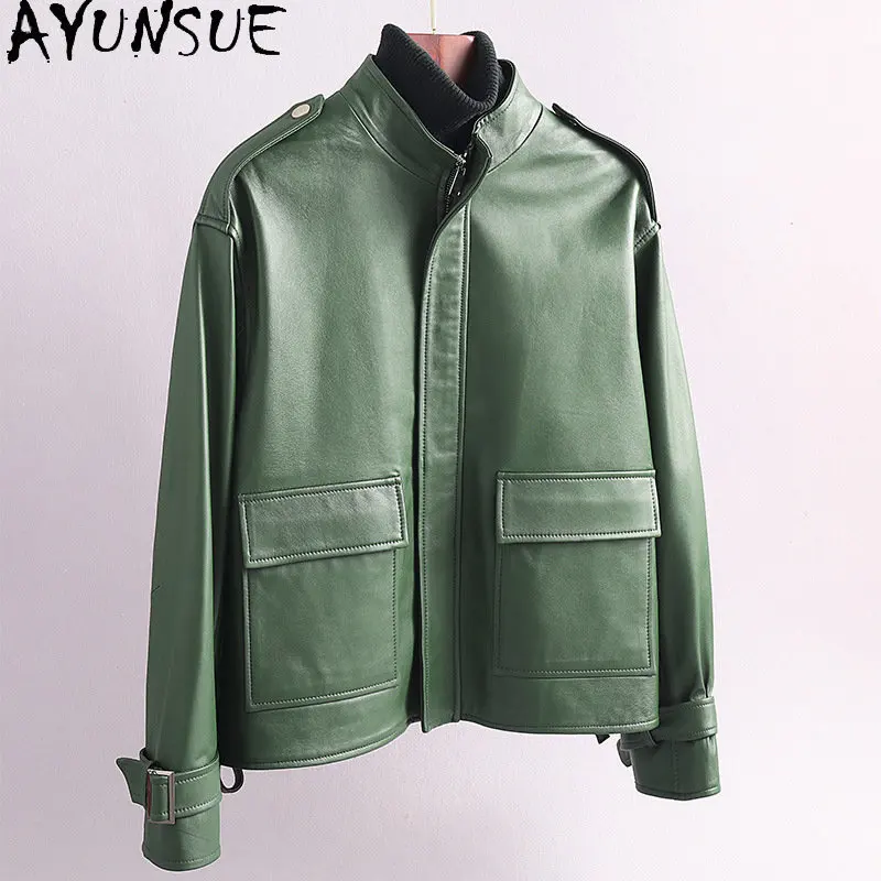 AYUNSUE-Veste courte en cuir véritable pour femme, manteau 2023 peau de mouton véritable, vêtements pour femme, mode coréenne, nouveau