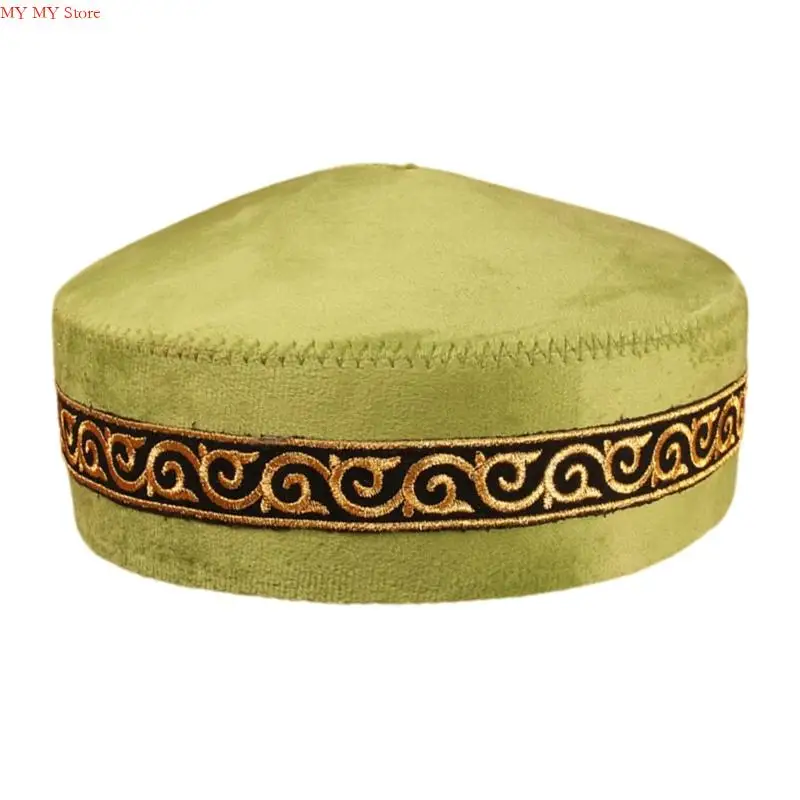 N1HE أغطية رأس سعودية للرجال المسلمين قبعات جمجمة يهودية تصميم دائري كلاسيكي أغطية رأس احتفالية قبعة مطرزة