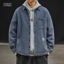 Spring Japanese Streetwear High Quality Denim Shirt For Men Clothing Korean Vintage Long Sleeve Harajuku Trendy Casual Coat Male