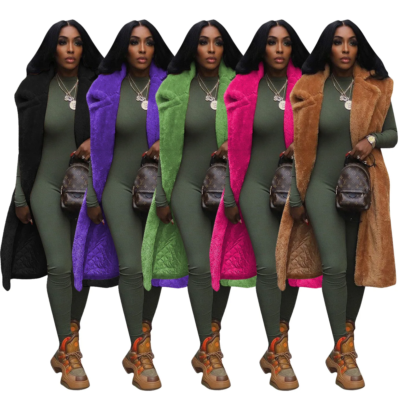 SUSOLA Frauen Pelz Teddy Gilet Winter Teddybär Lange Jacke Revers Faux Wolle Oberbekleidung Weibliche Gefälschte Schafe Pelz Weste Gilets Mantel