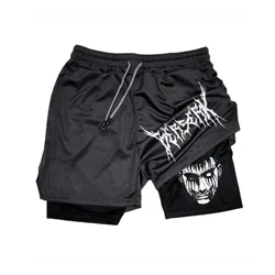 Pantalones cortos de gimnasio para hombre y mujer, Shorts deportivos de secado rápido 2 en 1 con estampado 3D de Manga, malla de entrenamiento para correr