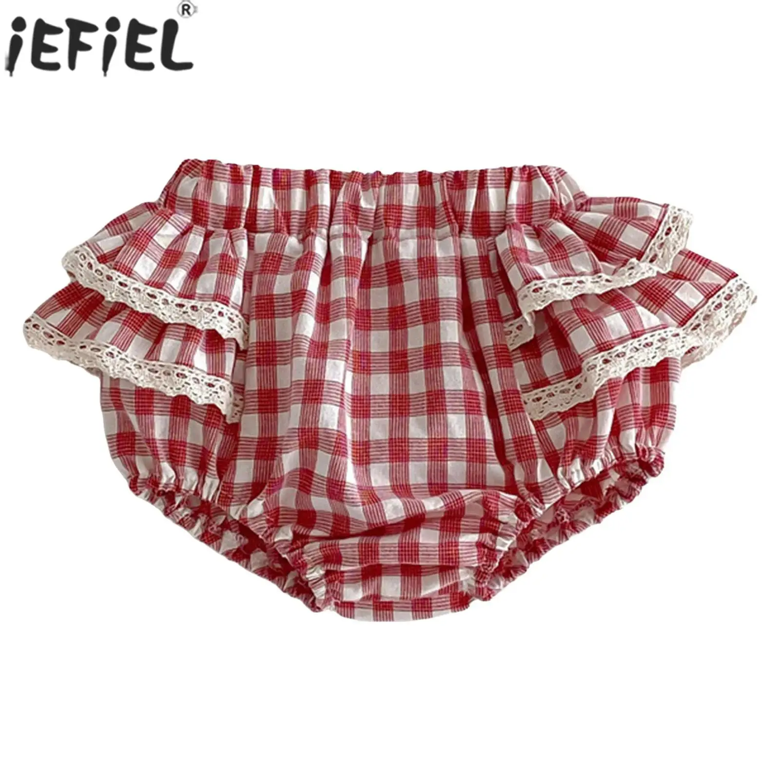 

Little Girls Summer Cute Ruffle Lace Plaid Shorts Diaper Covers Bloomers Training Pants for Daily Birthday Party Photography