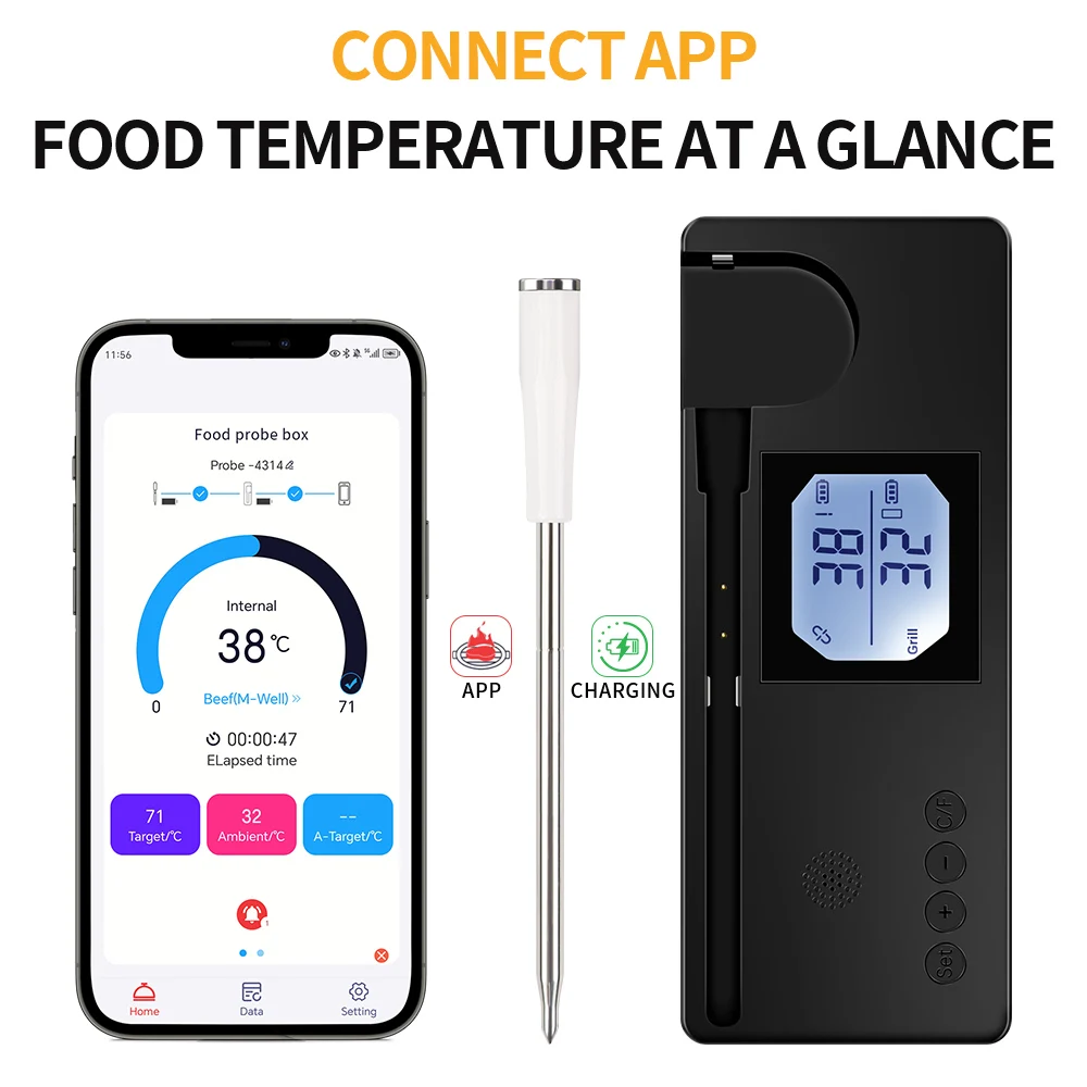 Bluetooth Wireless Meat Food Thermometer Oven Grill BBQ Steak Temperature Meter Barbecue Accessories Kitchen Cooking Tool