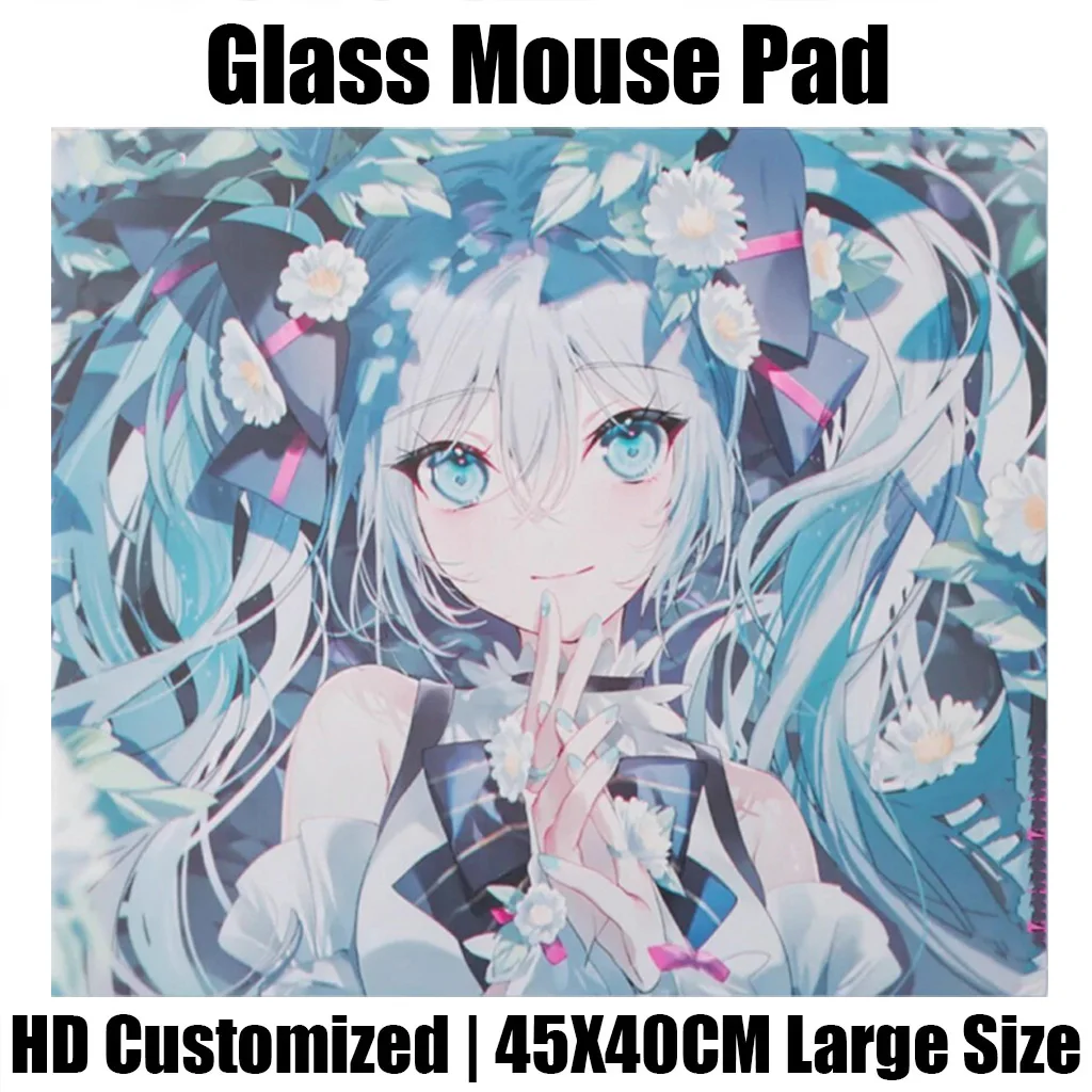 Japanese Kawaii Anime Blue Girl Glass Mouse Pad Gaming Reproduced Upgrade Coated Smooth Surface Custom Gamer FPS Gaming Desk Mat