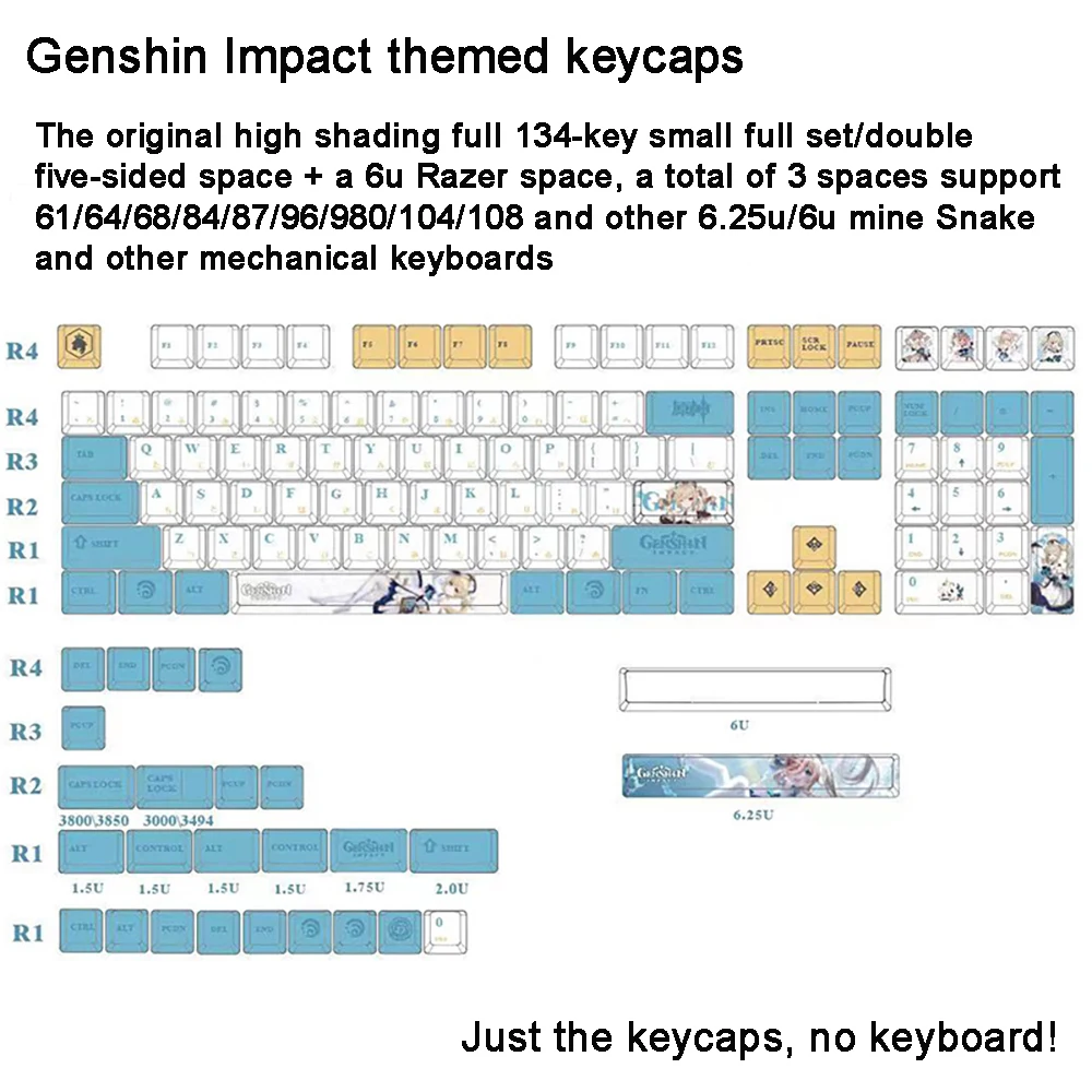 Genshin Tác Động Keycaps Kamisato Ayaka Keycap 134 Phím PBT Thăng Hoa Anh Đào Hồ Sơ Trò Chơi Nắp Phím Cho Công Tắc Bàn Phím Cơ