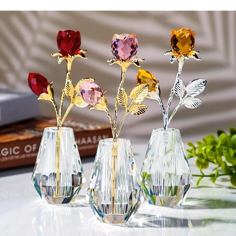 Simulated Rose Statue Decoration Crystal Model Crafts Desktop Modern Home Accessories