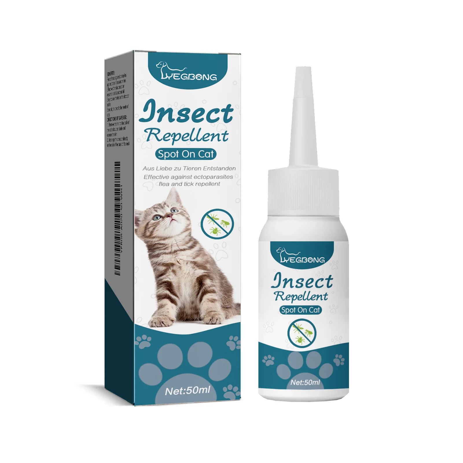YEGBONG Pet Insect Repellent Spot On Drops, Anti Flea Tick Lice Treatment, External Parasite Control Skin Care for Cats