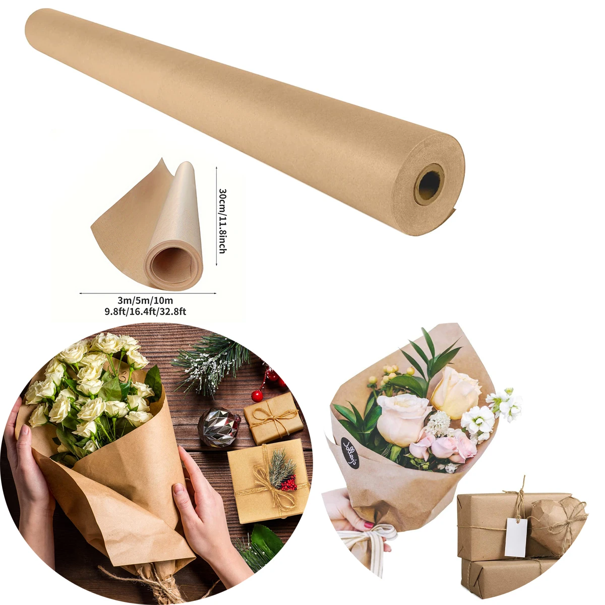 Brown Kraft Paper Roll,Craft Wrapping Paper for Bulletin Board Roll Art Bouquet Flower Table Covering Poster Packing Supplies