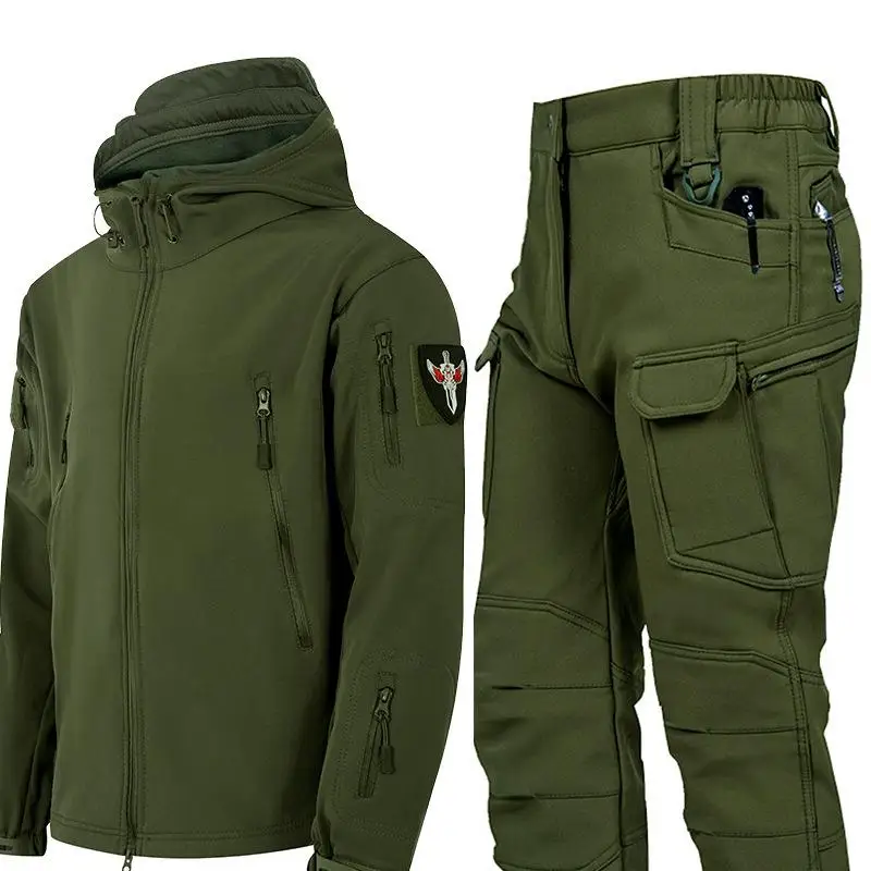 Winter Outdoor Men's Training Suit Tactical Camouflage Assault Plush Waterproof Adventure Skiing Jacket Travel Clothing Workwear
