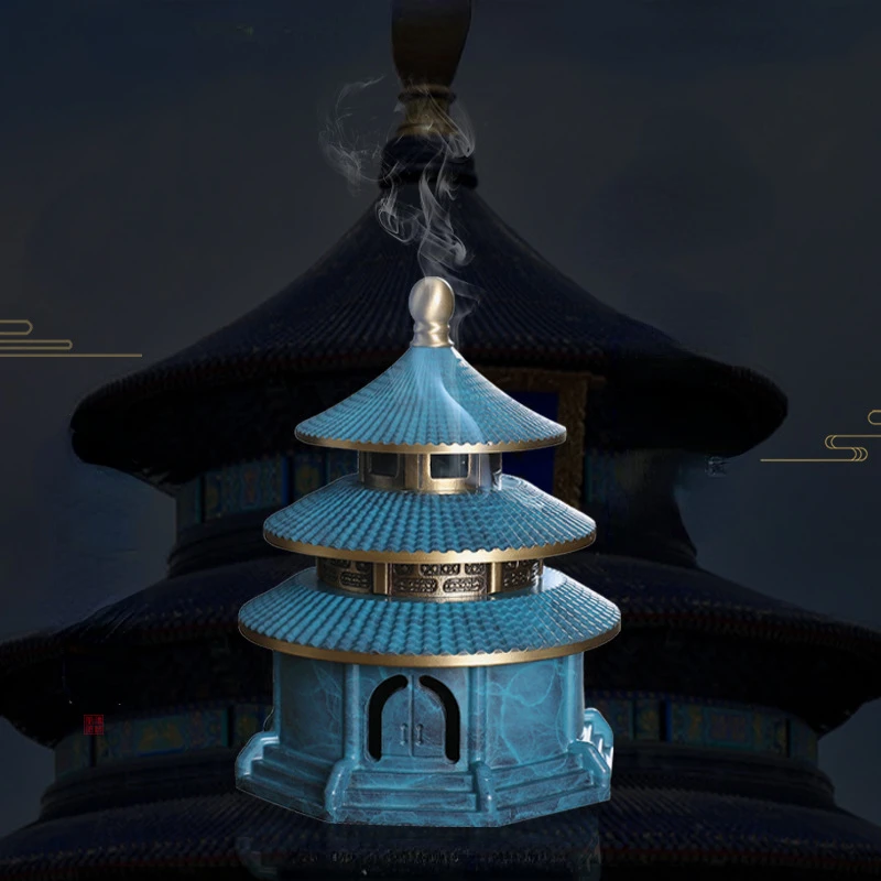 

Pure copper Temple of Heaven tower burning blue incense burner high-grade decoration Beijing Palace Museum decoration gifts