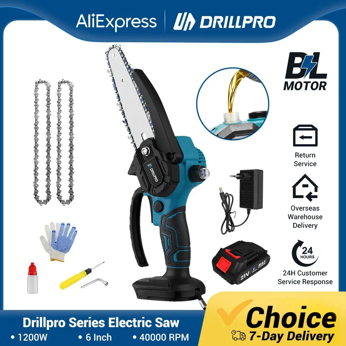 Drillpro-Tronçonneuse électrique sans fil aste, scie sauteuse avec batterie, outils électriques de travail de calcul de jardin, batterie Makita, 6 po