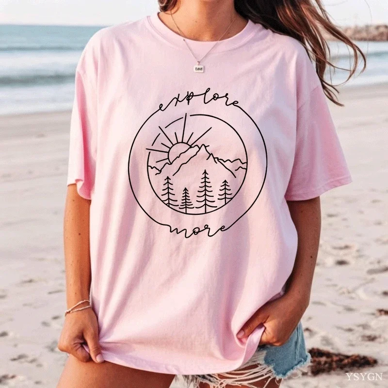 Explore More T-Shirt for Women Casual Camping Short Sleeve T Shirt Camper Hiking Nature Lover Tee Shirts Outdoor Clothes