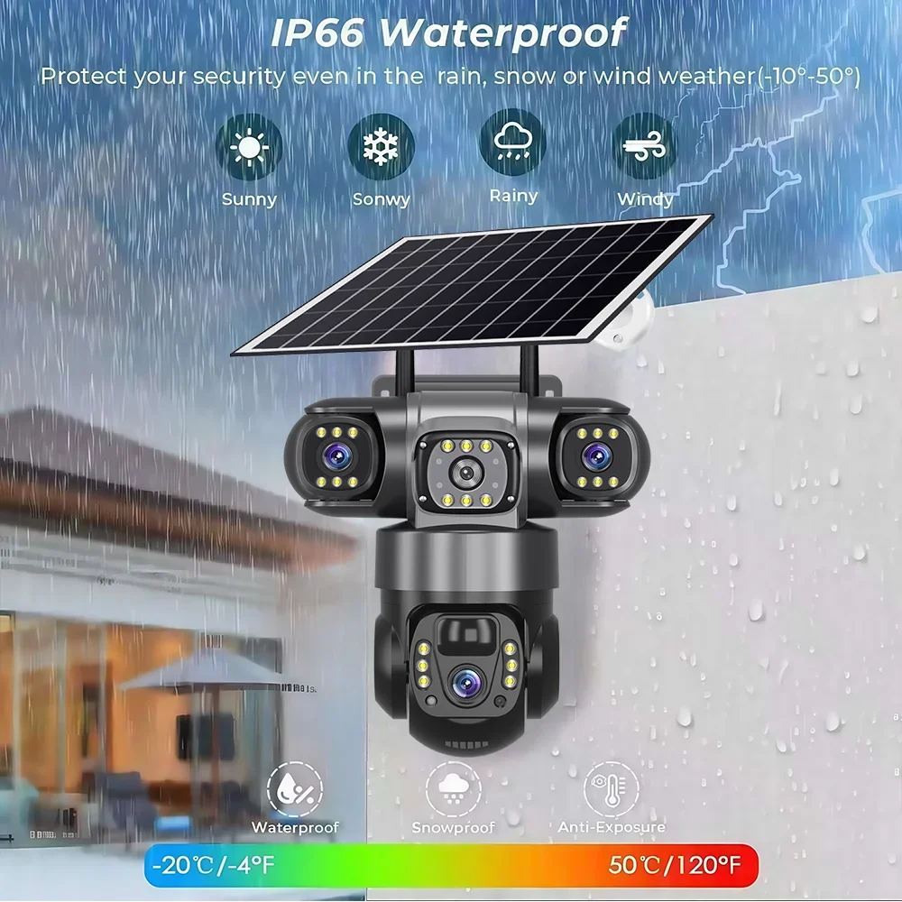 V380 Pro Solar Camera 4G SIM Outdoor Three Lens Three Screens PIR