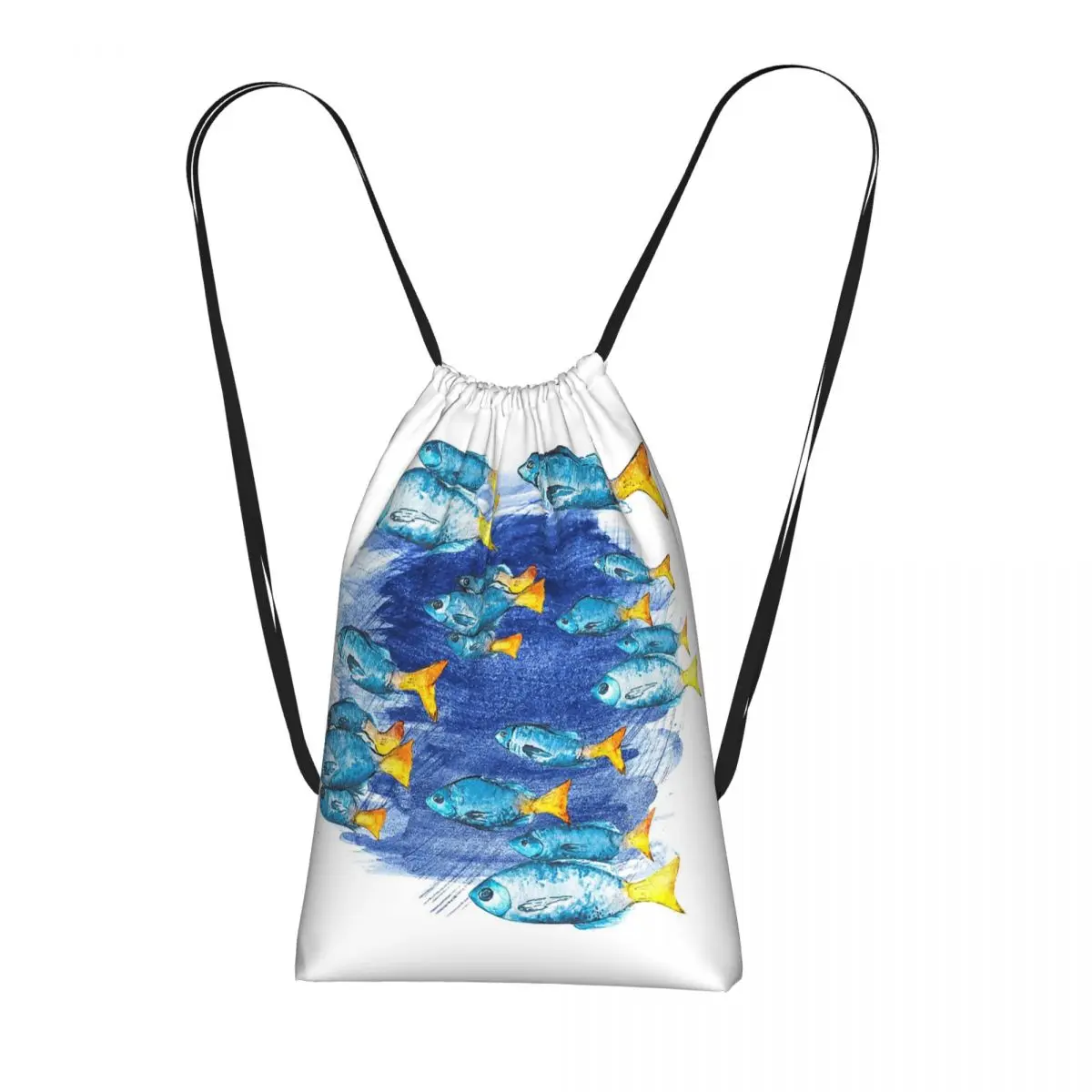 

Blue School Of Fish Cartoon Backpacks Casual Drawstring Bags Sundries Bag Book Bags for Travel Students