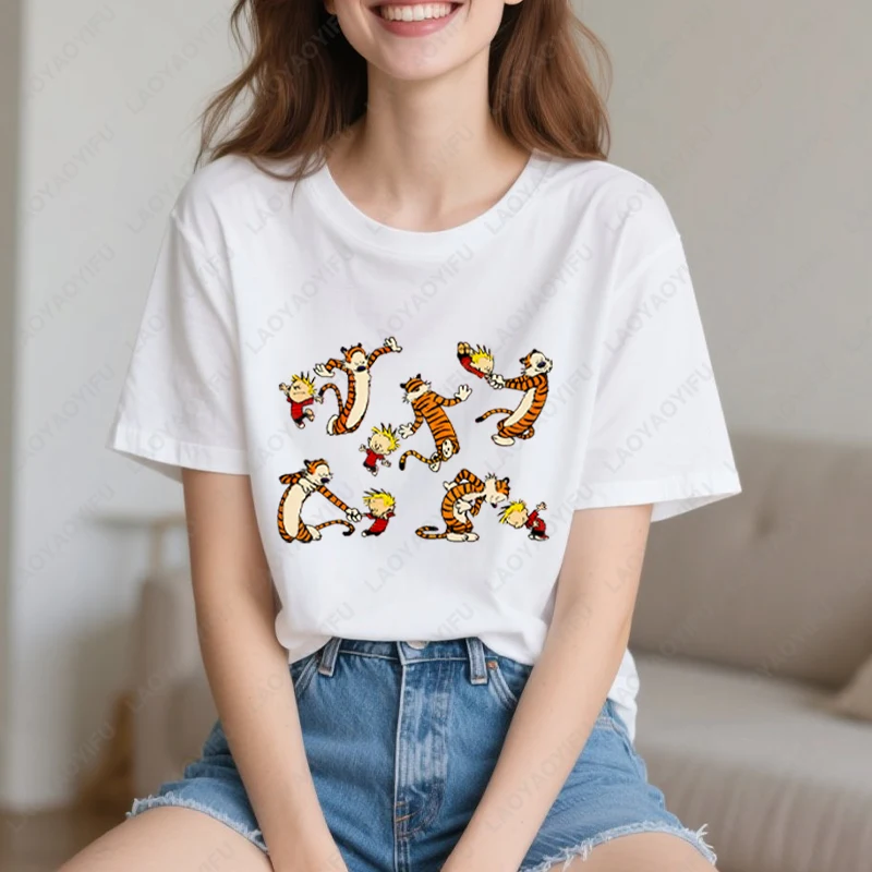 

Vintage Calvin and Hobbes Dancing Tshirt Men Women Graphic Cotton Comic Print Tees Casual Soft Breathable Funny Summer Tops Gift