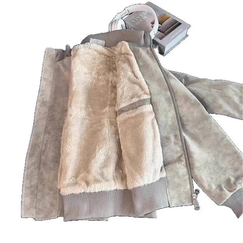 Thickened Fleece American Dyed PU Leather Jacket Cotton Coat Men's Short Stand Collar Motorcycle Style Winter Warm Outerwear