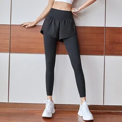 Women's High-Waist Yoga Pants Fake Two-Piece Abdomen And Hips Seamless Tights High Stretch Fitness Running Sports Leggings