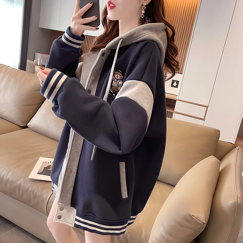 Large size Spring and Autumn baseball jersey long sleeved sweatshirt Korean version loose fit slimming patchwork top jacket