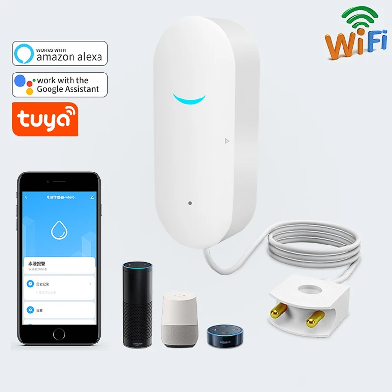 

Умный погружной датчик утечки воды Tuya, Wi-Fi датчик перелива воды для Alexa Google Home