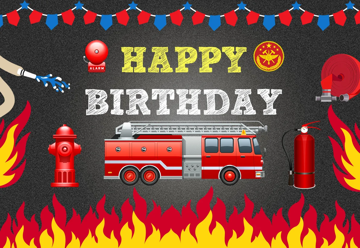 Custom Firefighter Birthday Party Photography Background Firefighter Photo Background Boy Birthday Party Decoration Banner