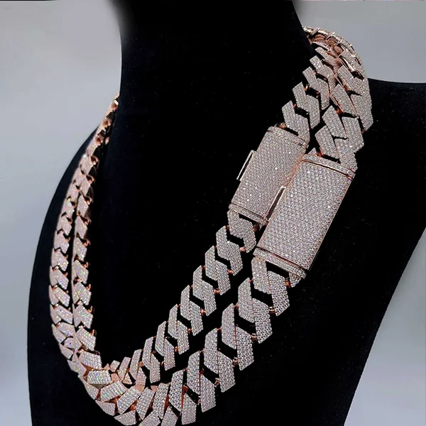 Custom 20mm Straight Line Vvs Moissanite Iced Out Cuban Chain Necklace Thick Four Row 925 Silver Hip Hop Rapper Fine Jewelry