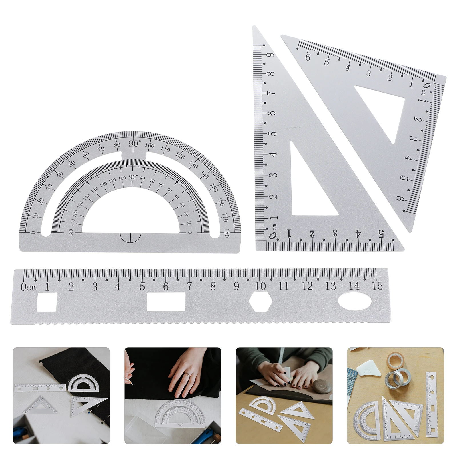 Tool Set Metal Ruler Protractor Triangle Plate Portable School Stationery Students Teachers Designers Architects Long